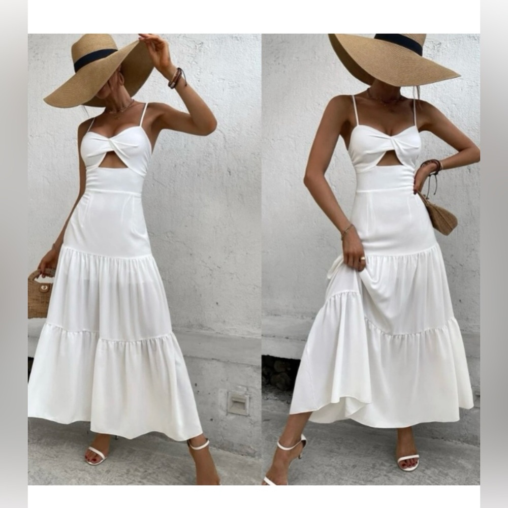 Boho white-cutout cami maxi dress!! NWT SIZE SMALL-2